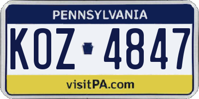 PA license plate KOZ4847