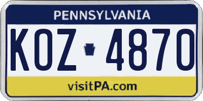 PA license plate KOZ4870