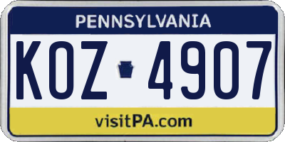 PA license plate KOZ4907