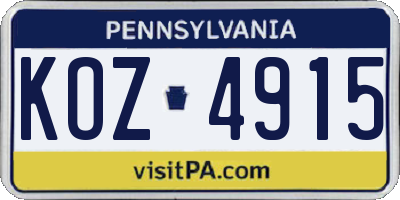 PA license plate KOZ4915