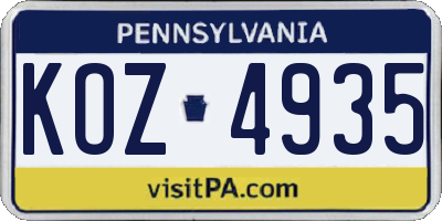 PA license plate KOZ4935