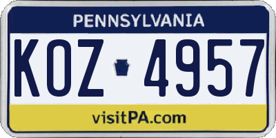 PA license plate KOZ4957