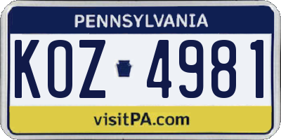 PA license plate KOZ4981