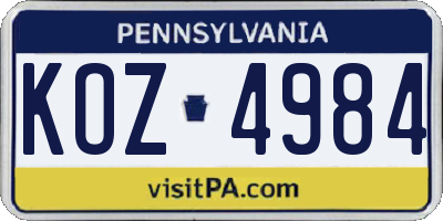 PA license plate KOZ4984