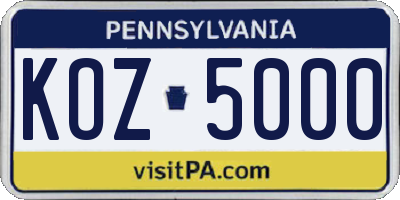 PA license plate KOZ5000