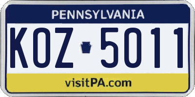PA license plate KOZ5011