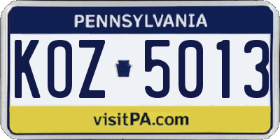 PA license plate KOZ5013
