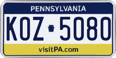 PA license plate KOZ5080