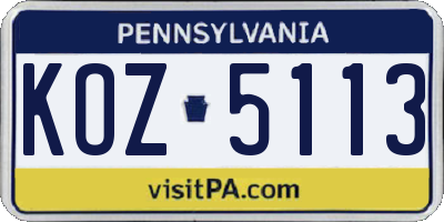 PA license plate KOZ5113