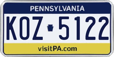 PA license plate KOZ5122