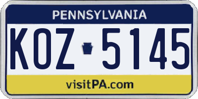 PA license plate KOZ5145