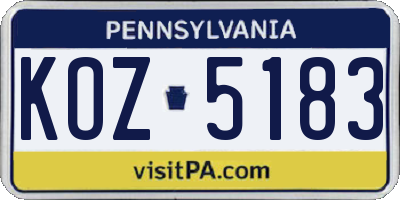 PA license plate KOZ5183