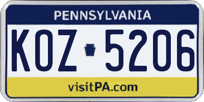 PA license plate KOZ5206