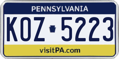 PA license plate KOZ5223