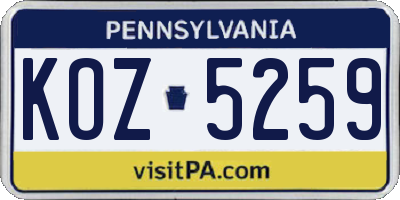 PA license plate KOZ5259