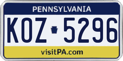 PA license plate KOZ5296