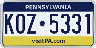 PA license plate KOZ5331