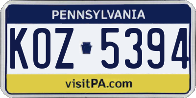 PA license plate KOZ5394