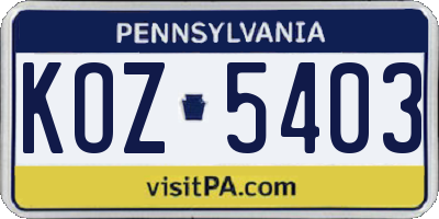 PA license plate KOZ5403