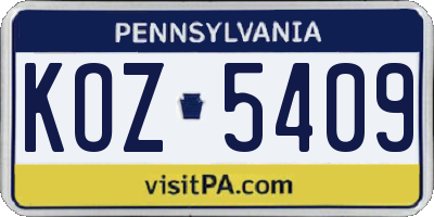 PA license plate KOZ5409