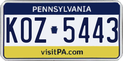 PA license plate KOZ5443