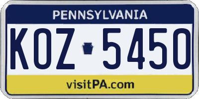 PA license plate KOZ5450