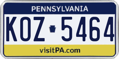 PA license plate KOZ5464
