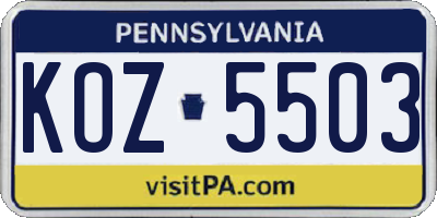 PA license plate KOZ5503