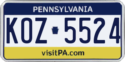 PA license plate KOZ5524