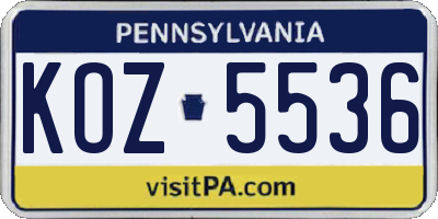 PA license plate KOZ5536