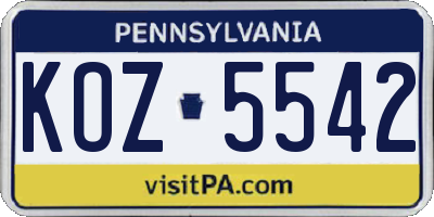 PA license plate KOZ5542