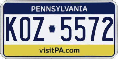 PA license plate KOZ5572