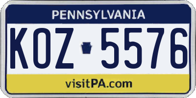 PA license plate KOZ5576