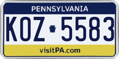 PA license plate KOZ5583