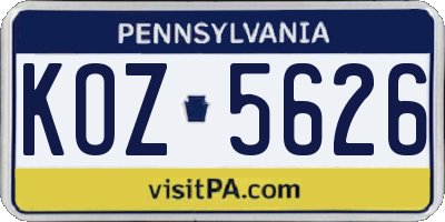 PA license plate KOZ5626