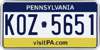 PA license plate KOZ5651