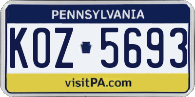 PA license plate KOZ5693