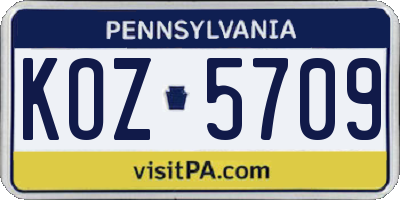 PA license plate KOZ5709