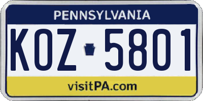 PA license plate KOZ5801