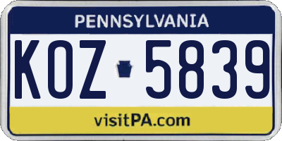 PA license plate KOZ5839