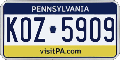 PA license plate KOZ5909