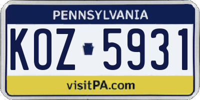 PA license plate KOZ5931