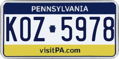 PA license plate KOZ5978