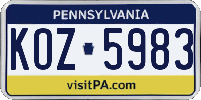 PA license plate KOZ5983