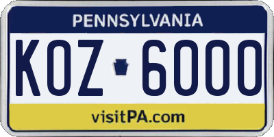PA license plate KOZ6000