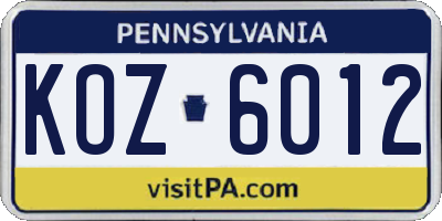 PA license plate KOZ6012