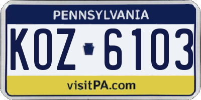 PA license plate KOZ6103