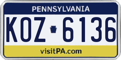 PA license plate KOZ6136