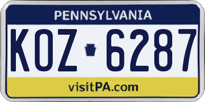 PA license plate KOZ6287