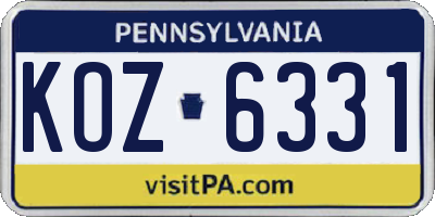 PA license plate KOZ6331